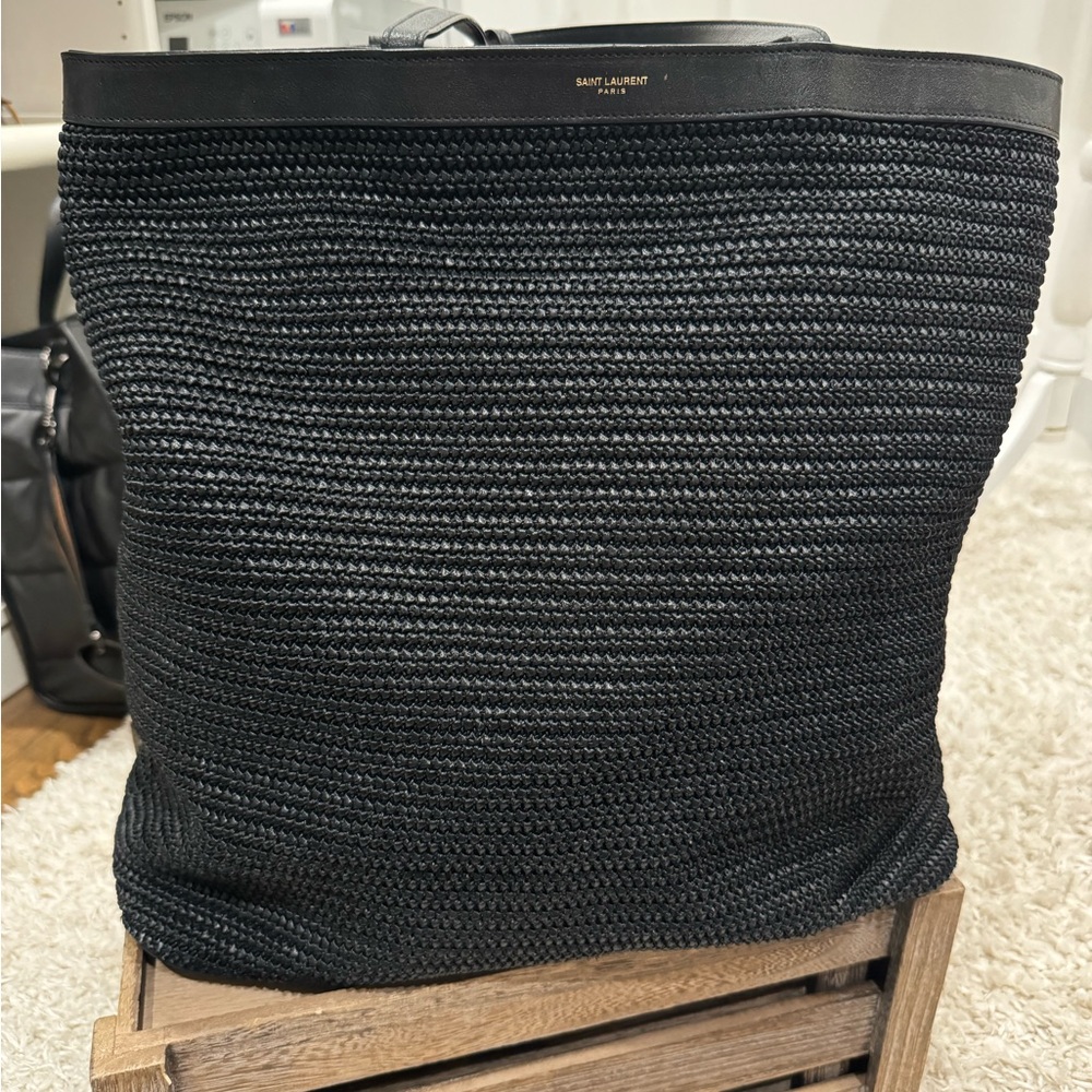Saint Laurent YSL tall raffia Patti tote bag
